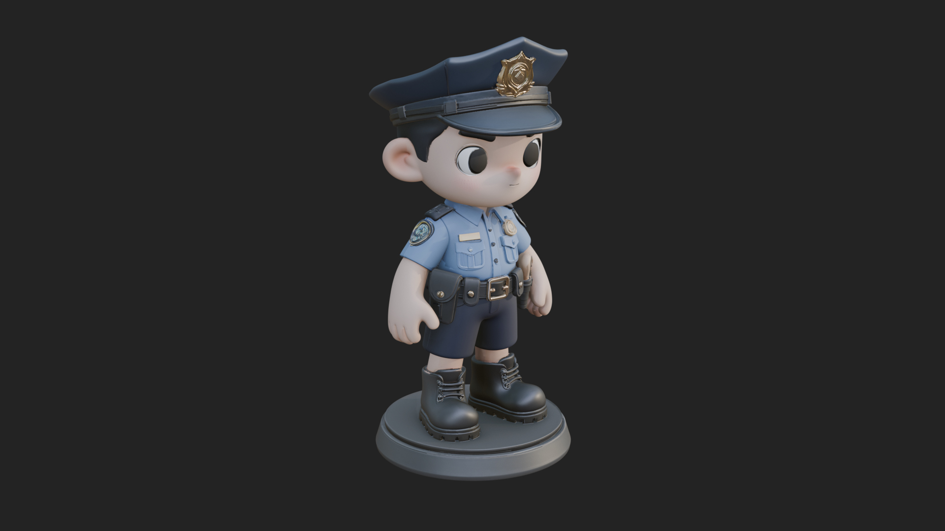 Chibi Police Officer Statue Design 8 3D Print Model 3D Model