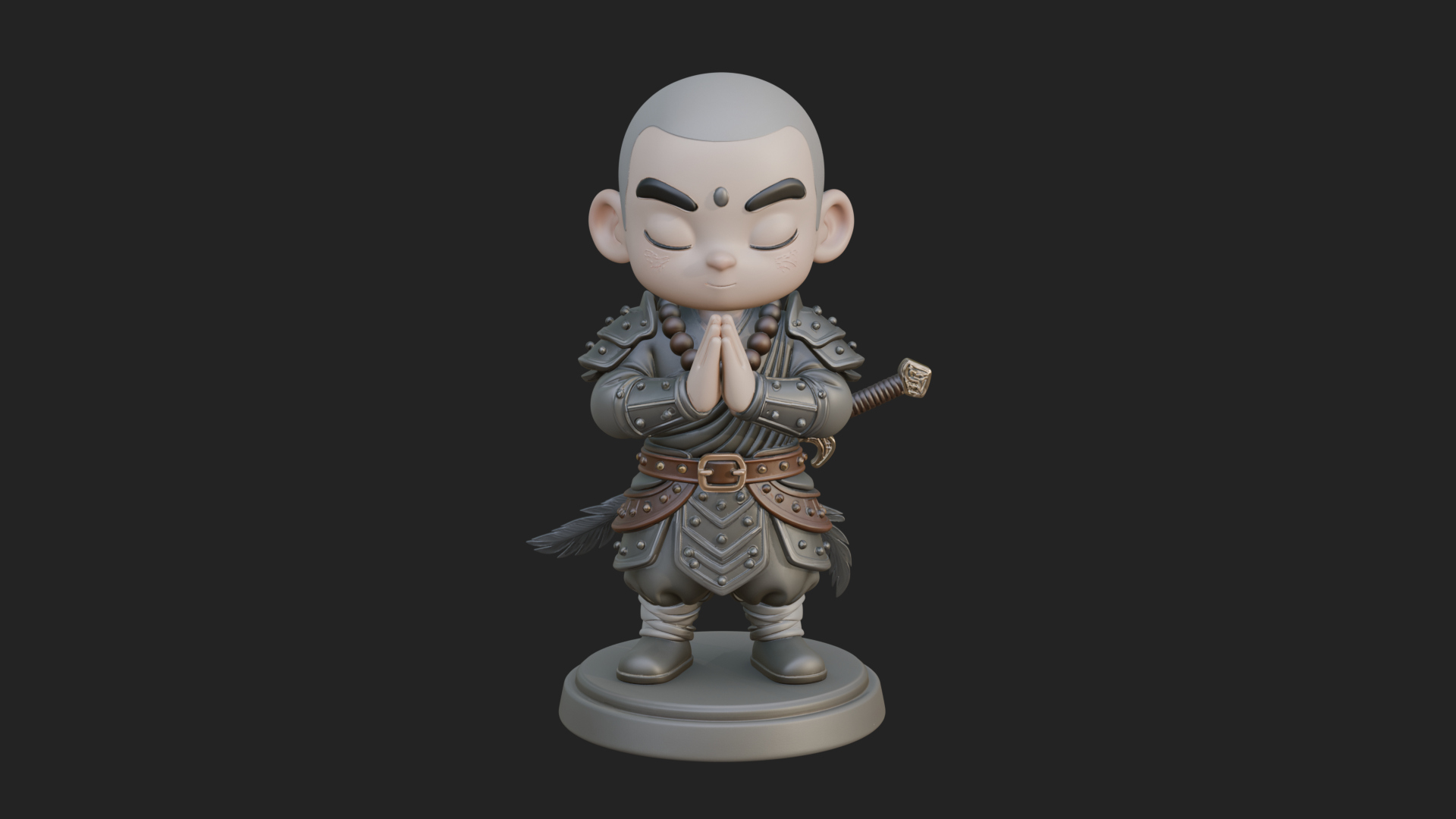 Chibi Praying Monk Statue Design 1 3D Print Model 3D Model