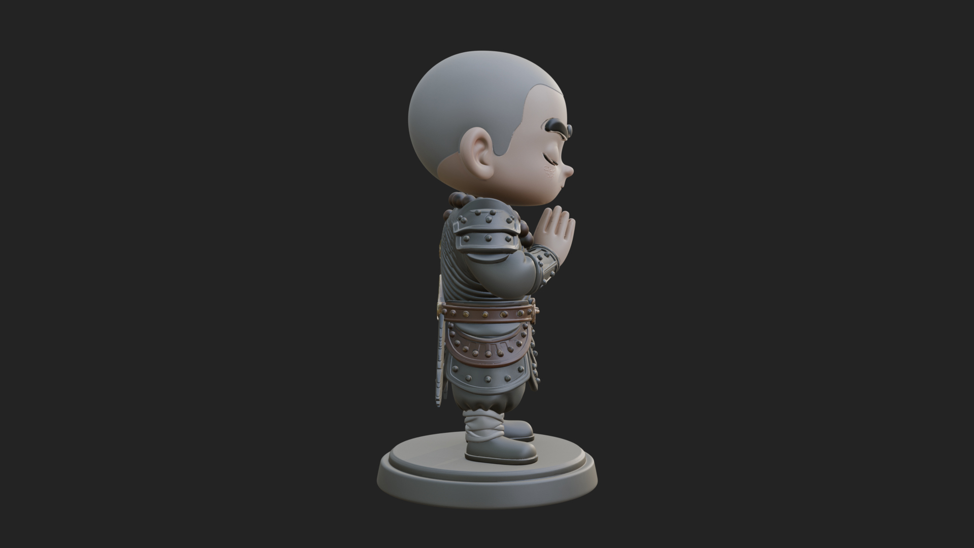 Chibi Praying Monk Statue Design 1 3D Print Model 3D Model