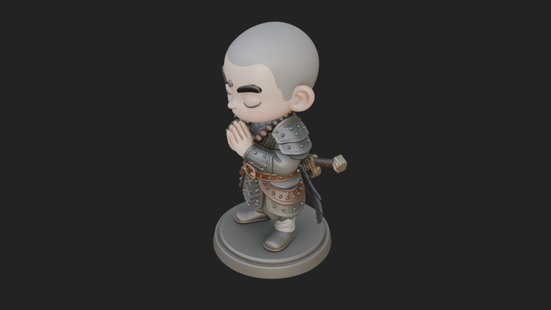Chibi Praying Monk Statue Design 1 3D Print Model 3D Model