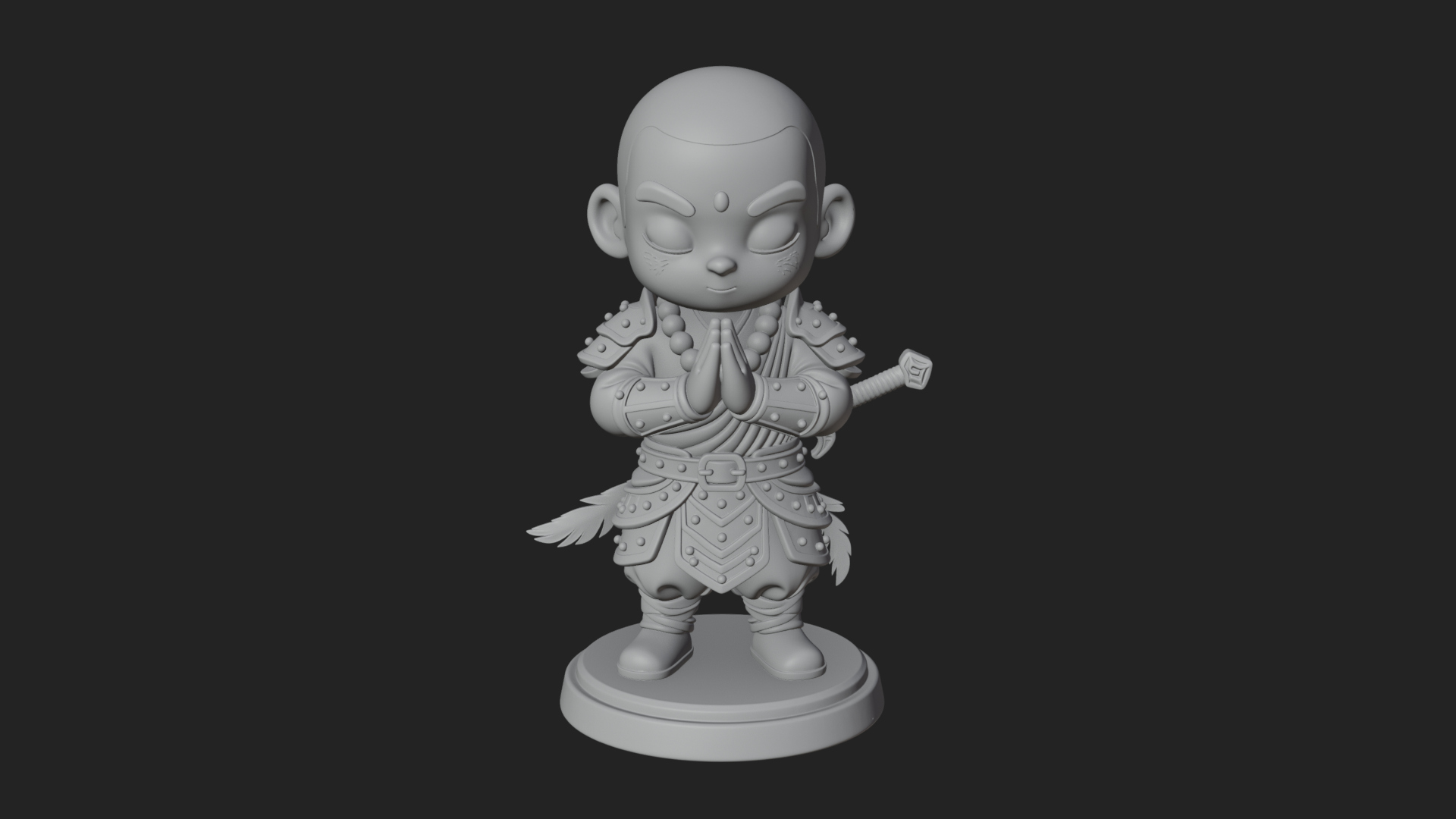 Chibi Praying Monk Statue Design 1 3D Print Model 3D Model
