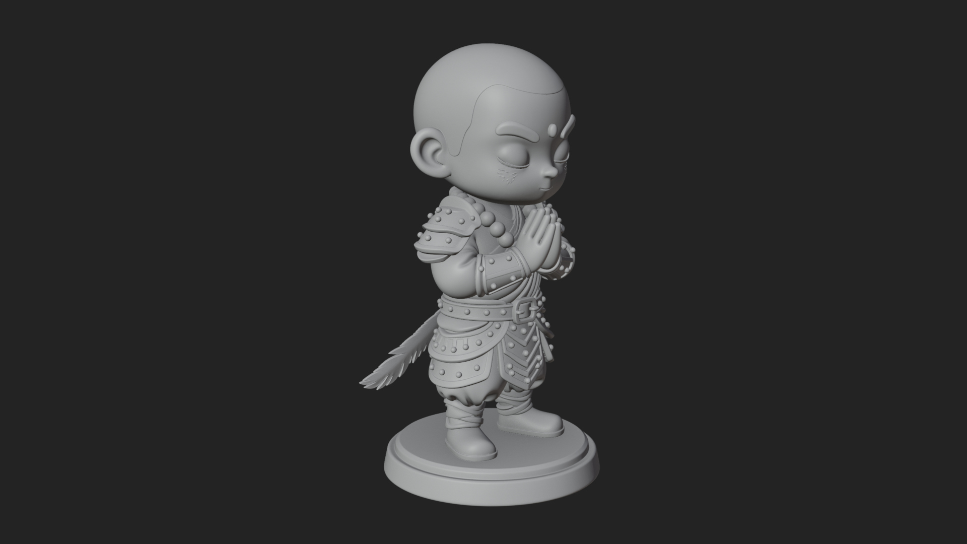 Chibi Praying Monk Statue Design 1 3D Print Model 3D Model