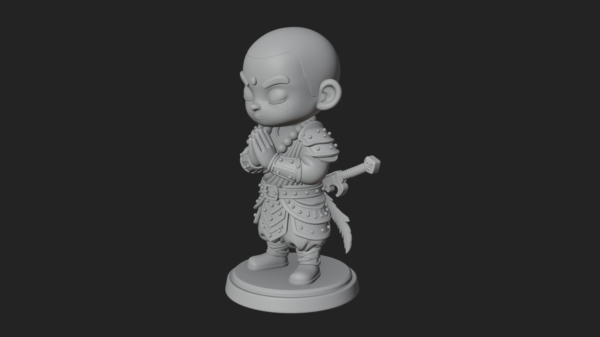 Chibi Praying Monk Statue Design 1 3D Print Model 3D Model