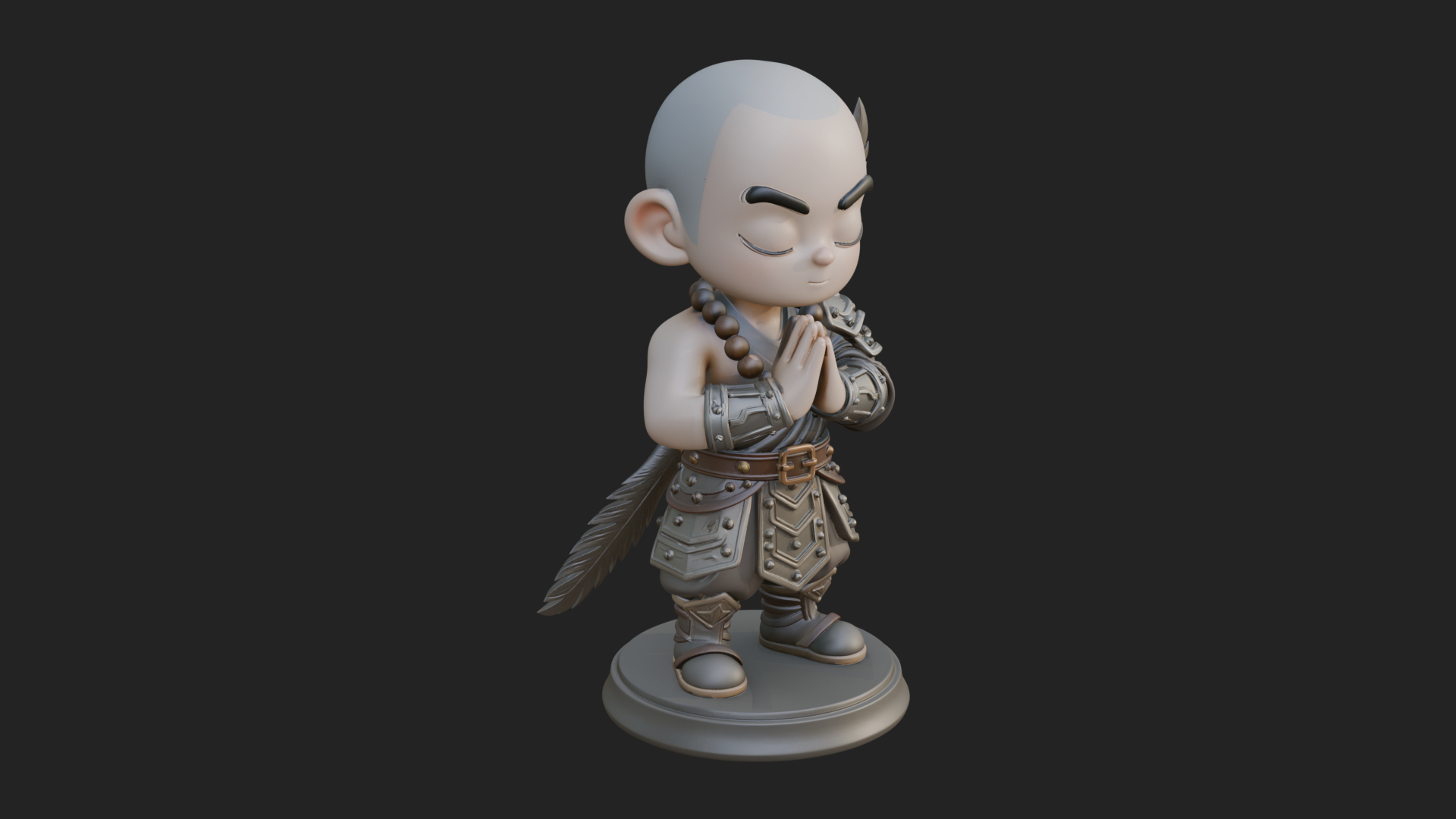 Chibi Praying Monk Statue Design 2 3D Print Model 3D Model