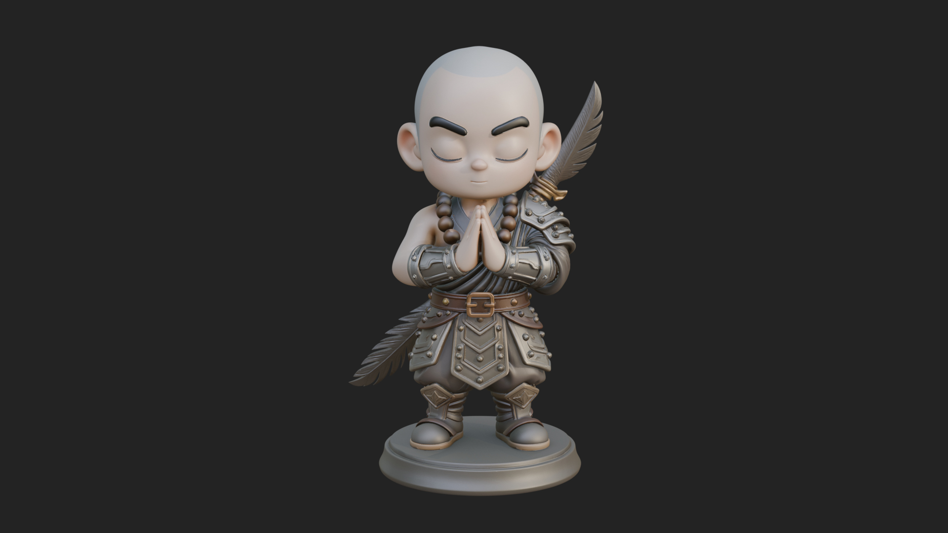 Chibi Praying Monk Statue Design 2 3D Print Model 3D Model