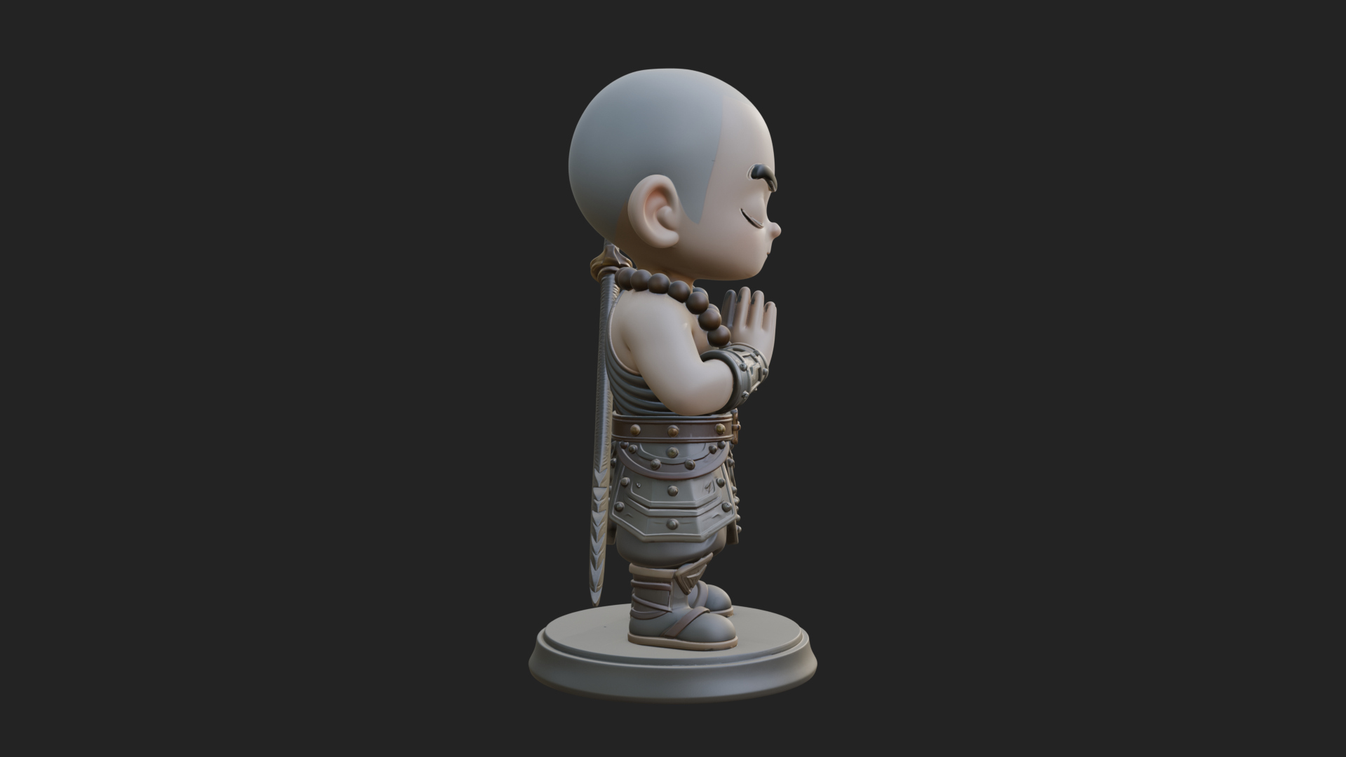 Chibi Praying Monk Statue Design 2 3D Print Model 3D Model
