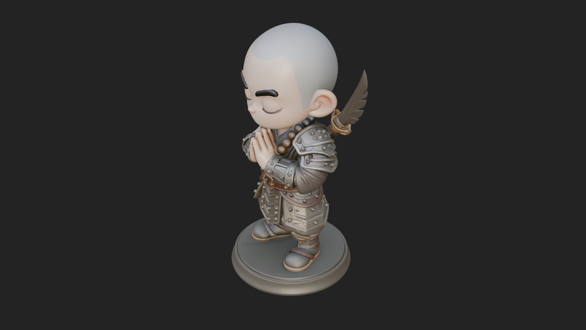 Chibi Praying Monk Statue Design 2 3D Print Model 3D Model