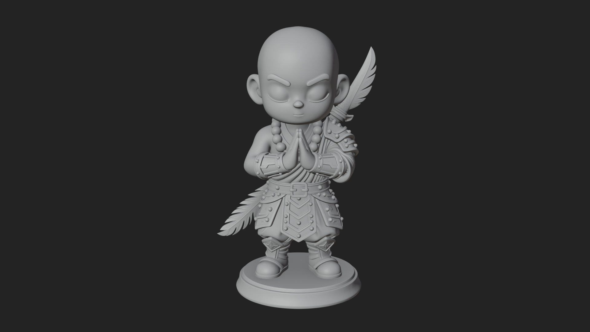 Chibi Praying Monk Statue Design 2 3D Print Model 3D Model