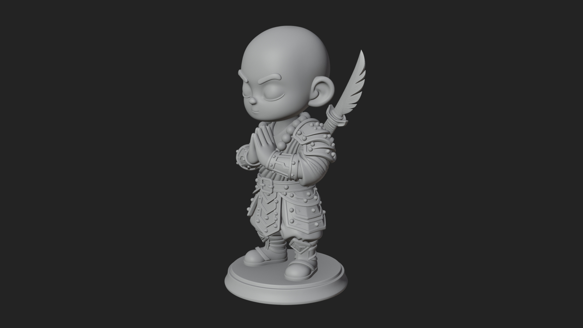 Chibi Praying Monk Statue Design 2 3D Print Model 3D Model