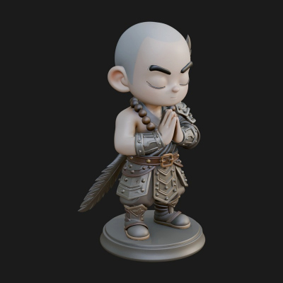 Chibi Praying Monk Statue Design 2 3D Print Model