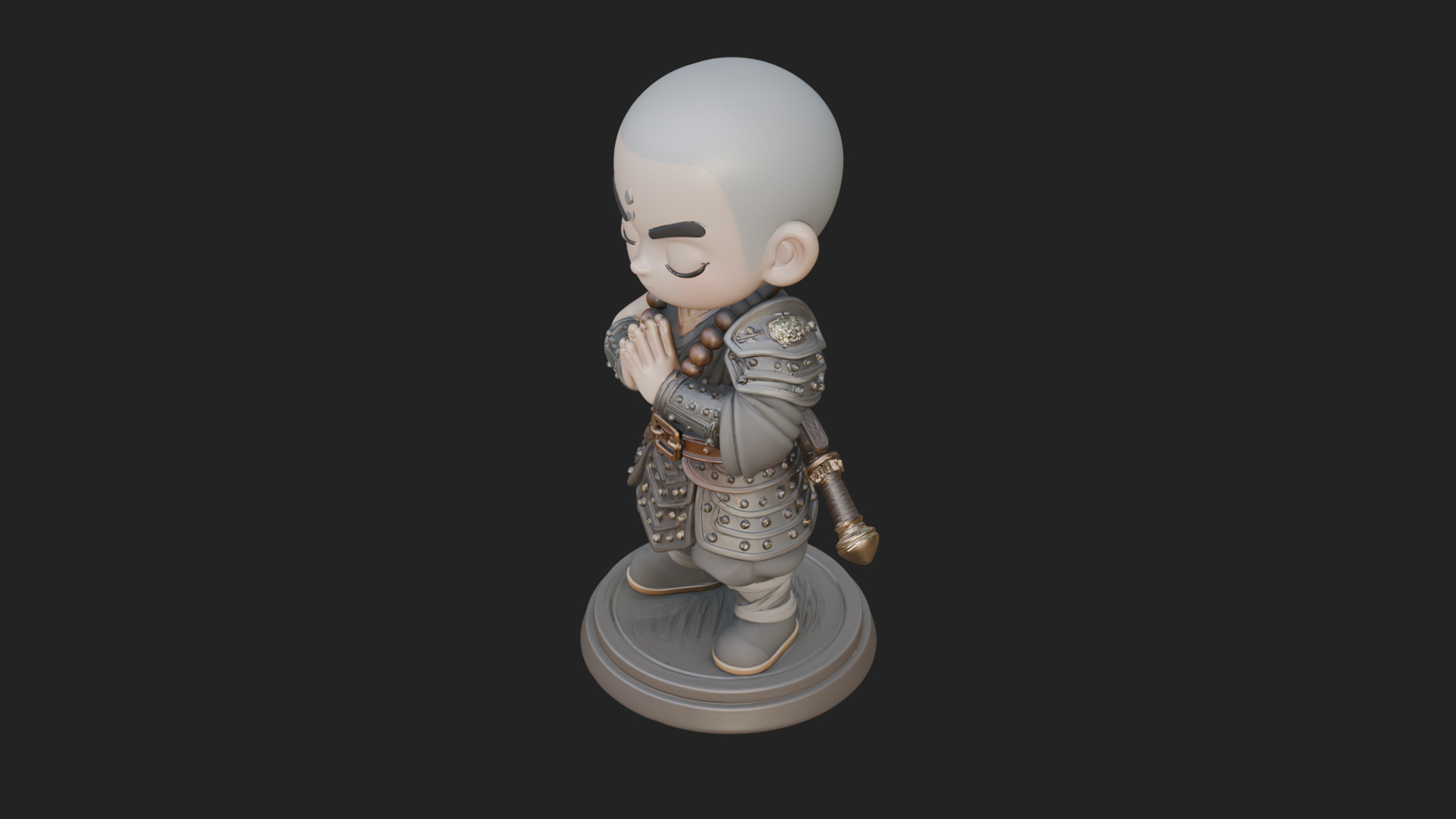 Chibi Praying Monk Statue Design 3 3D Print Model 3D Model