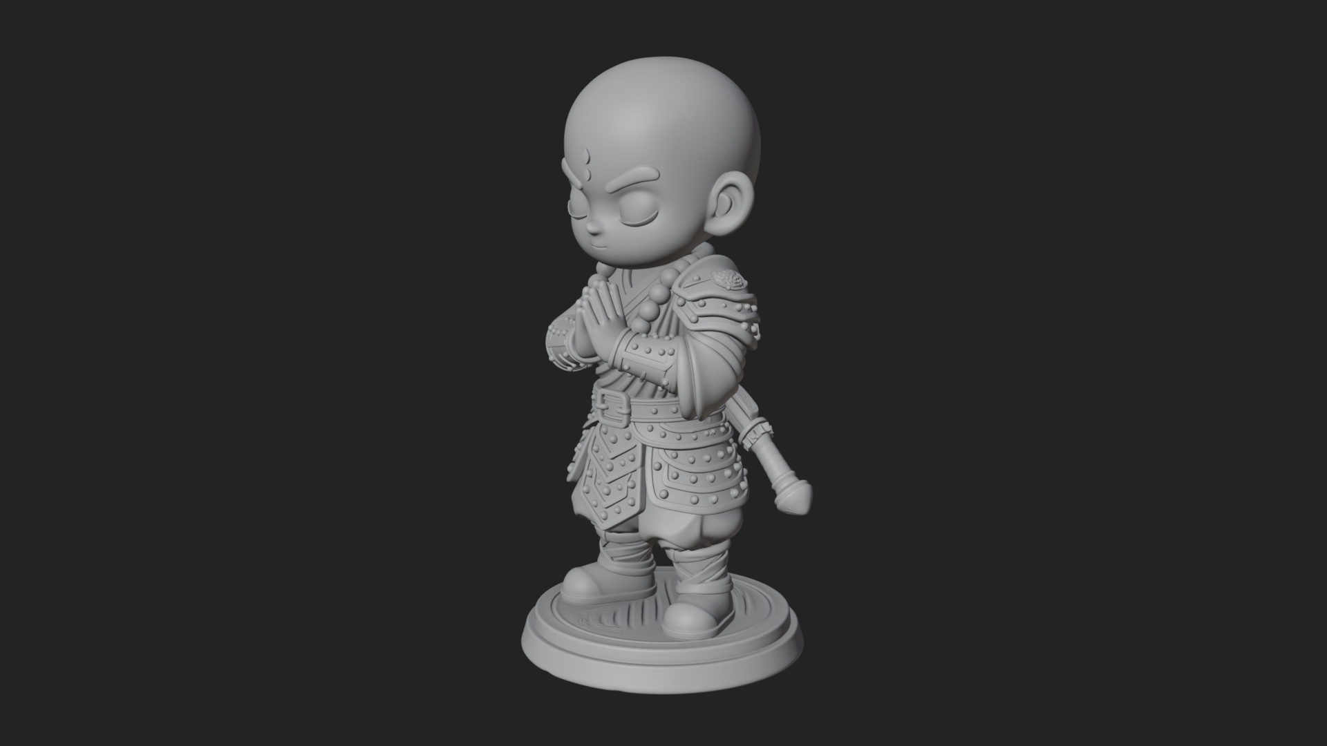 Chibi Praying Monk Statue Design 3 3D Print Model 3D Model