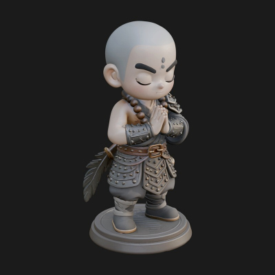 Chibi Praying Monk Statue Design 3 3D Print Model