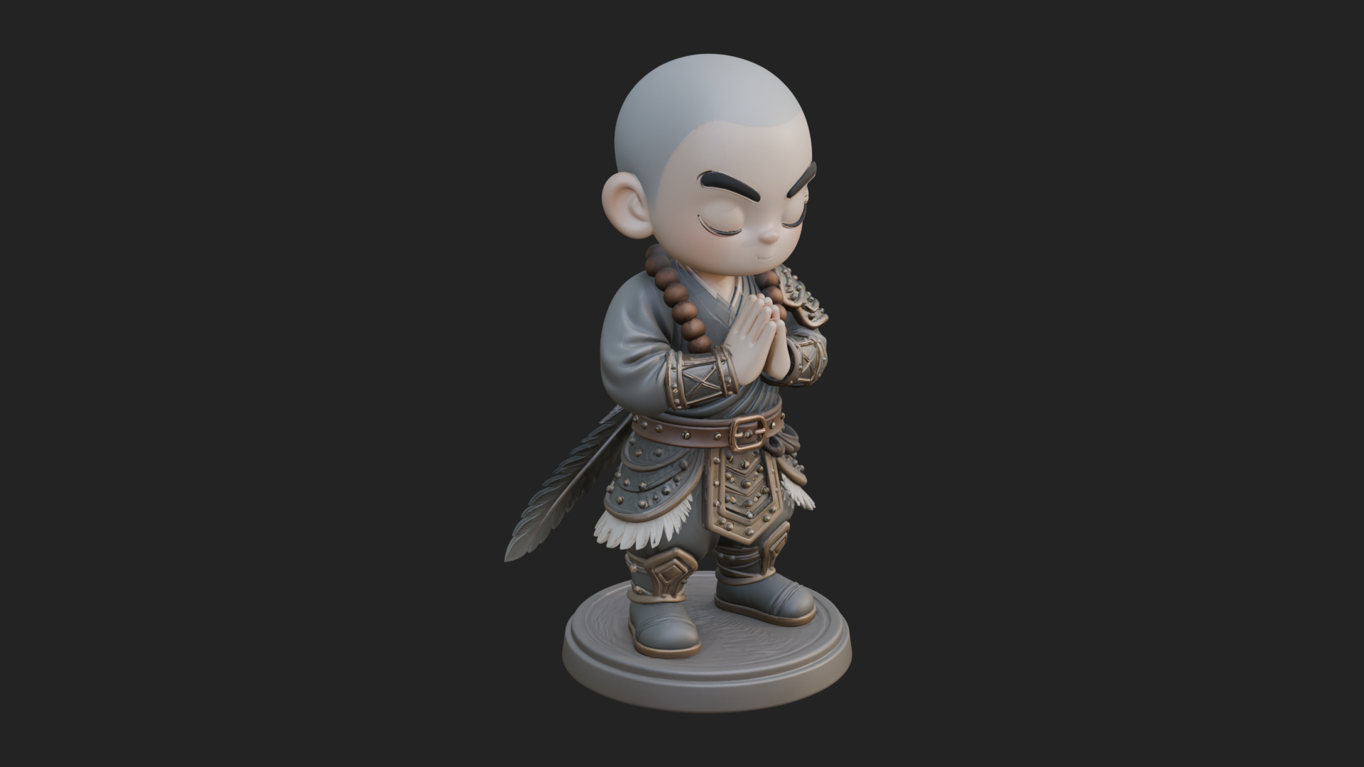 Chibi Praying Monk Statue Design 4 3D Print Model 3D Model