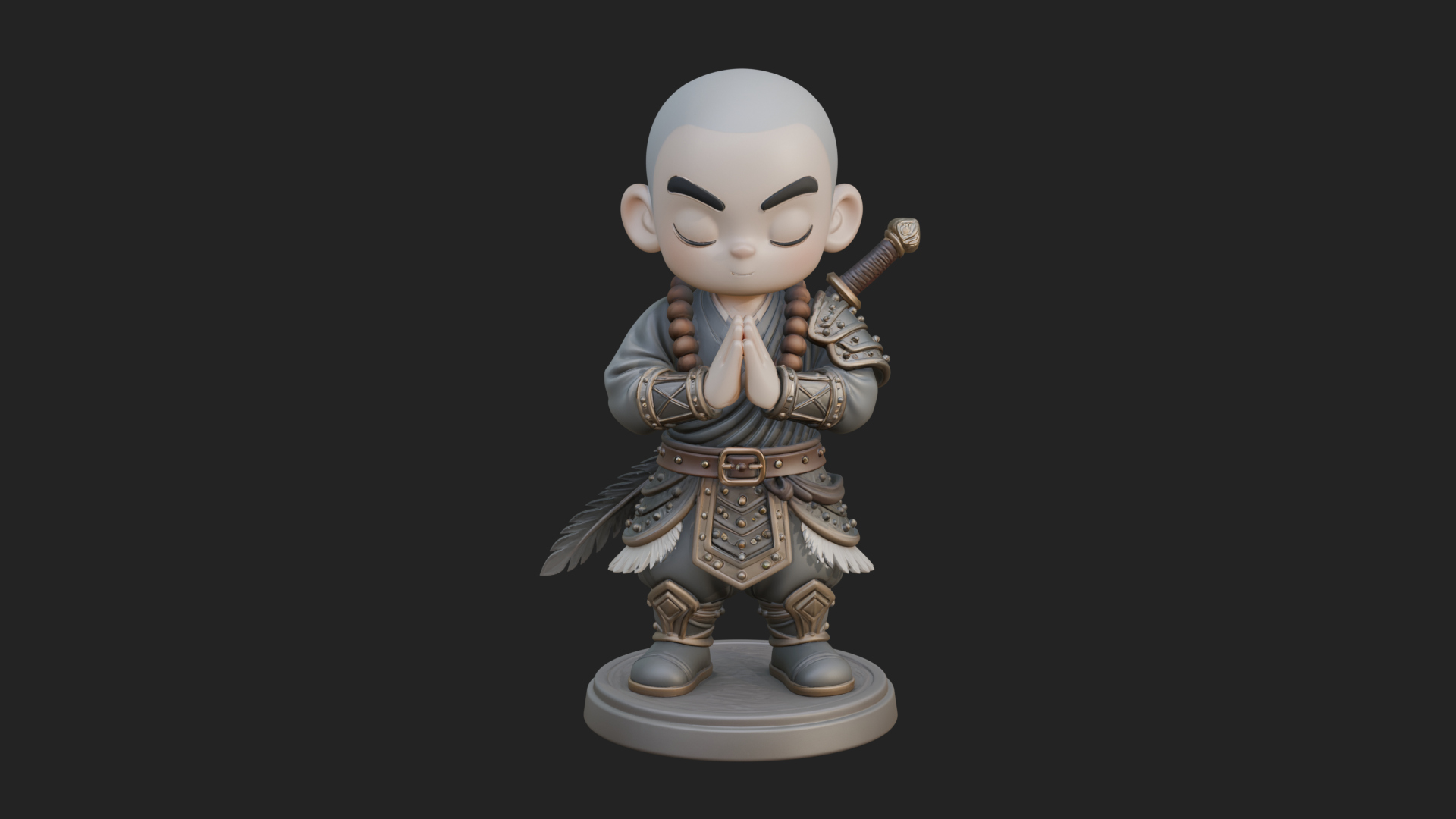 Chibi Praying Monk Statue Design 4 3D Print Model 3D Model