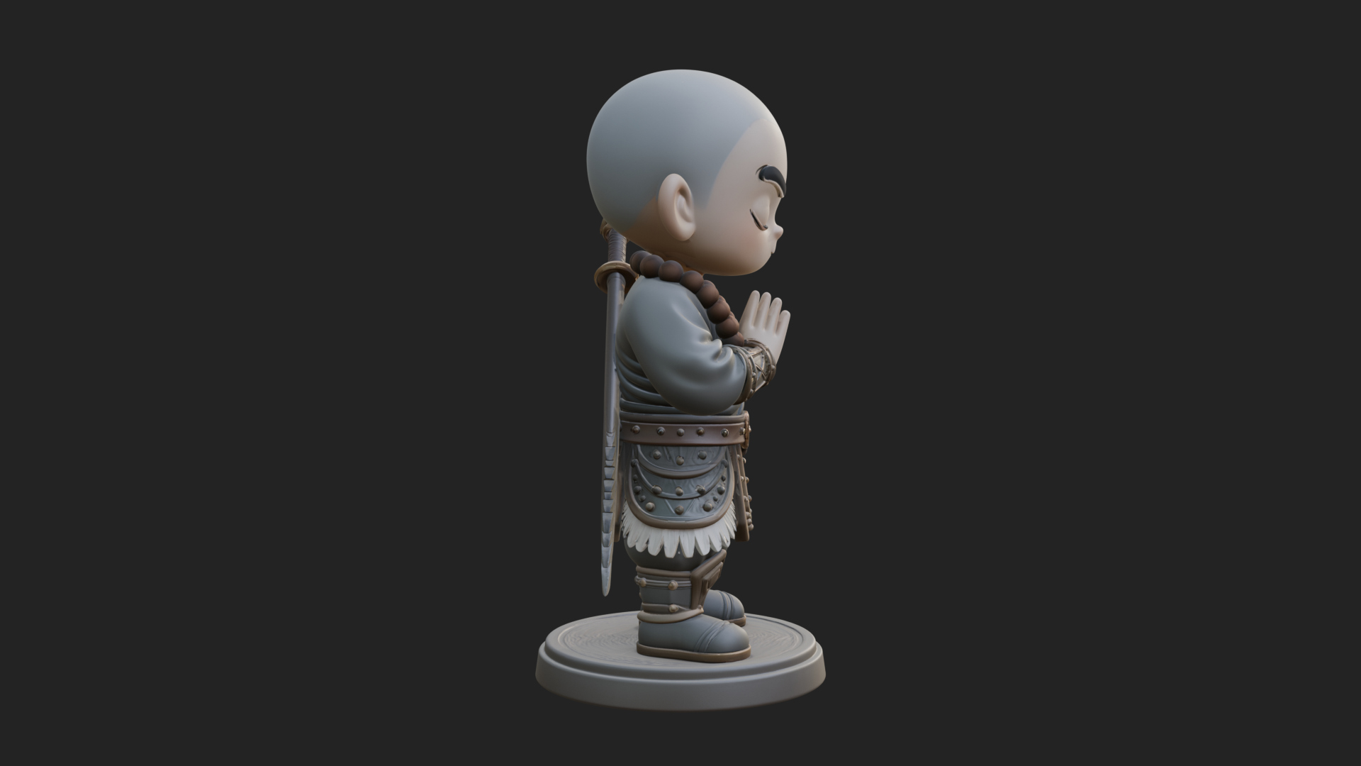 Chibi Praying Monk Statue Design 4 3D Print Model 3D Model