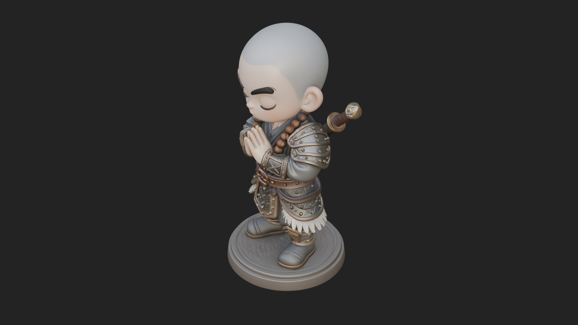 Chibi Praying Monk Statue Design 4 3D Print Model 3D Model