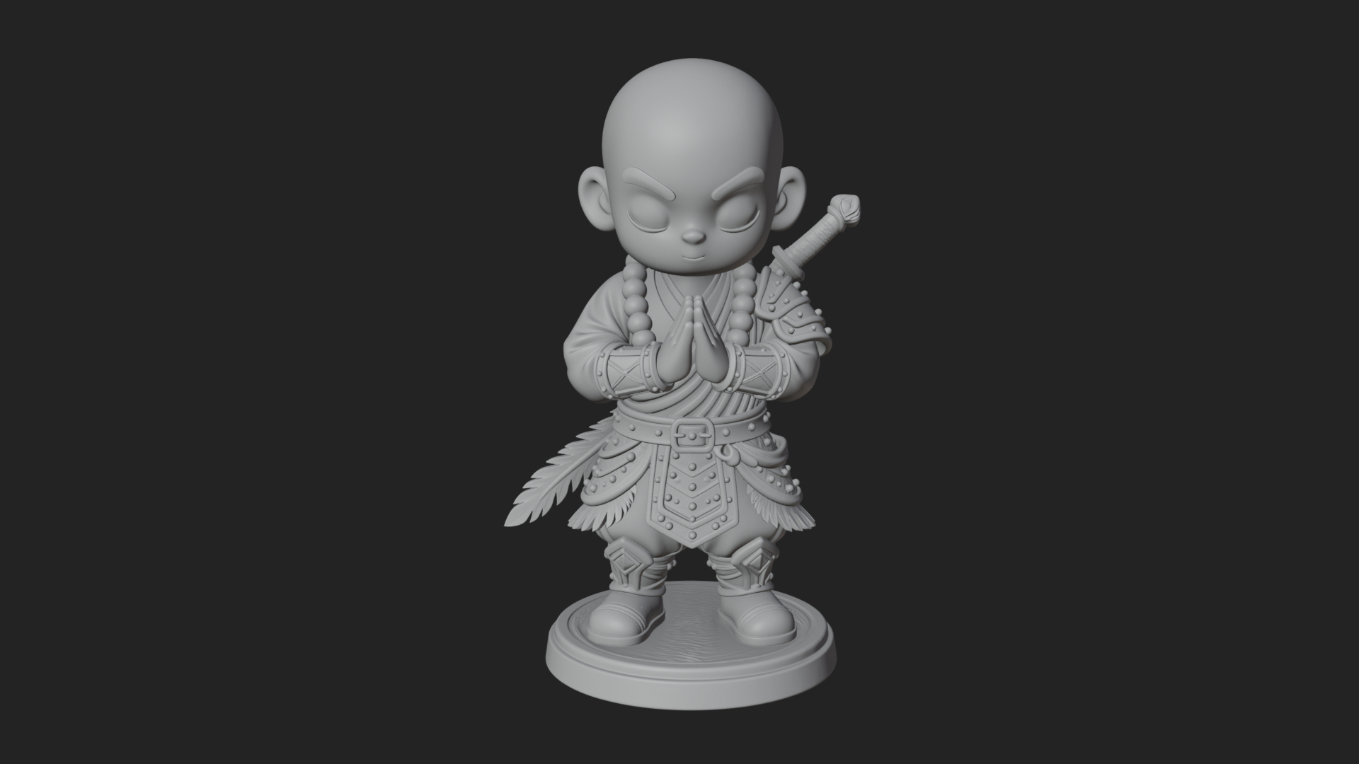 Chibi Praying Monk Statue Design 4 3D Print Model 3D Model