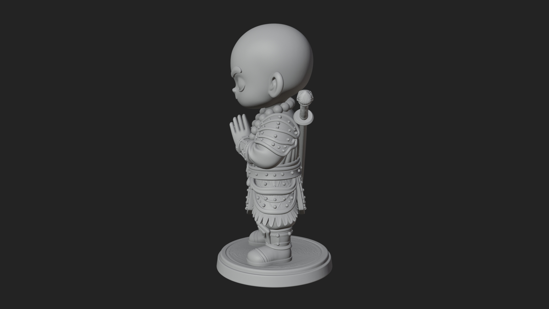 Chibi Praying Monk Statue Design 4 3D Print Model 3D Model
