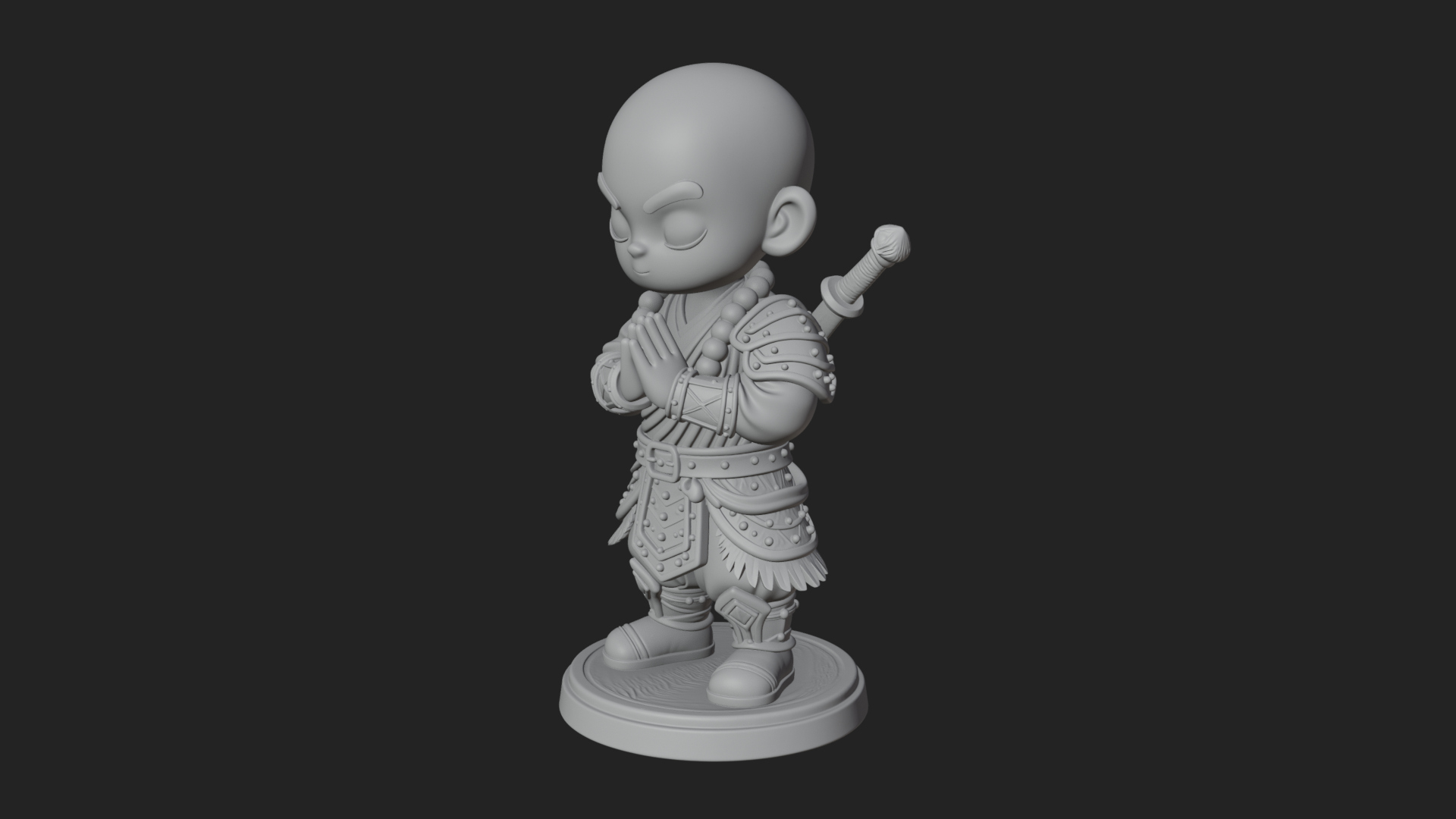 Chibi Praying Monk Statue Design 4 3D Print Model 3D Model