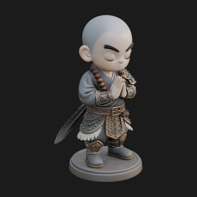 Chibi Praying Monk Statue Design 4 3D Print Model