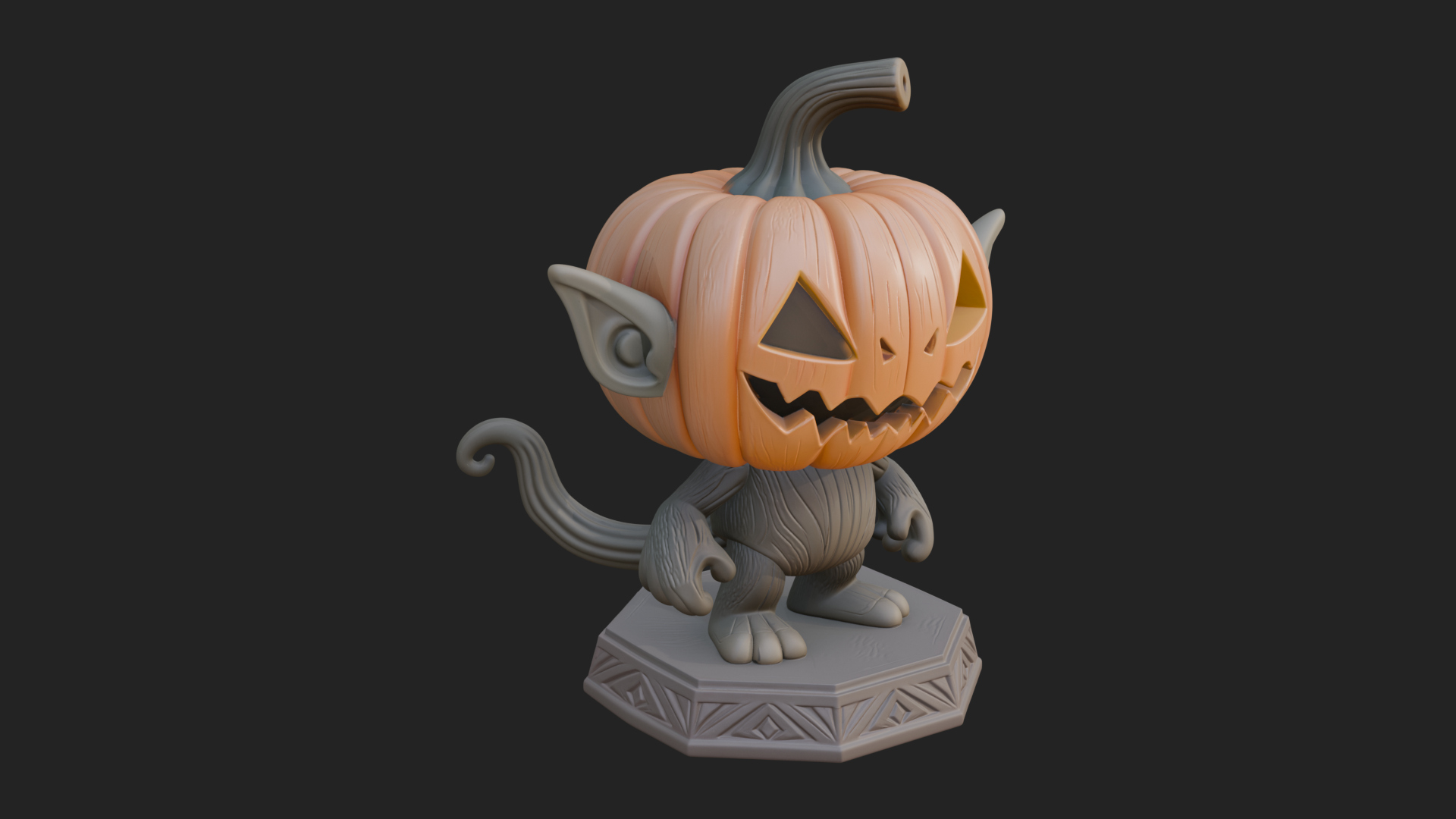 Chibi Pumpkin Head Imp Statue Design 1 3D Print Model 3D Model