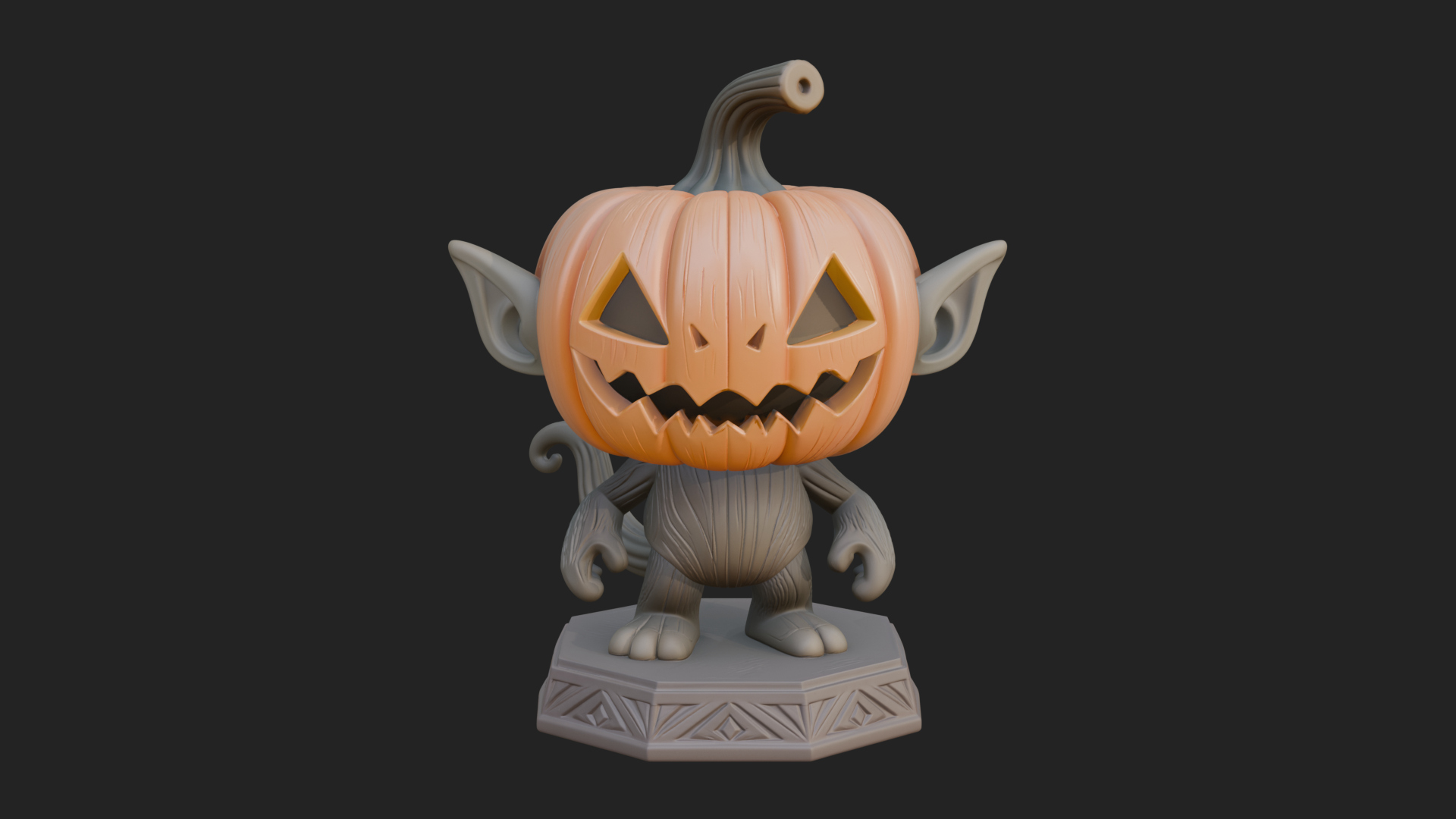 Chibi Pumpkin Head Imp Statue Design 1 3D Print Model 3D Model