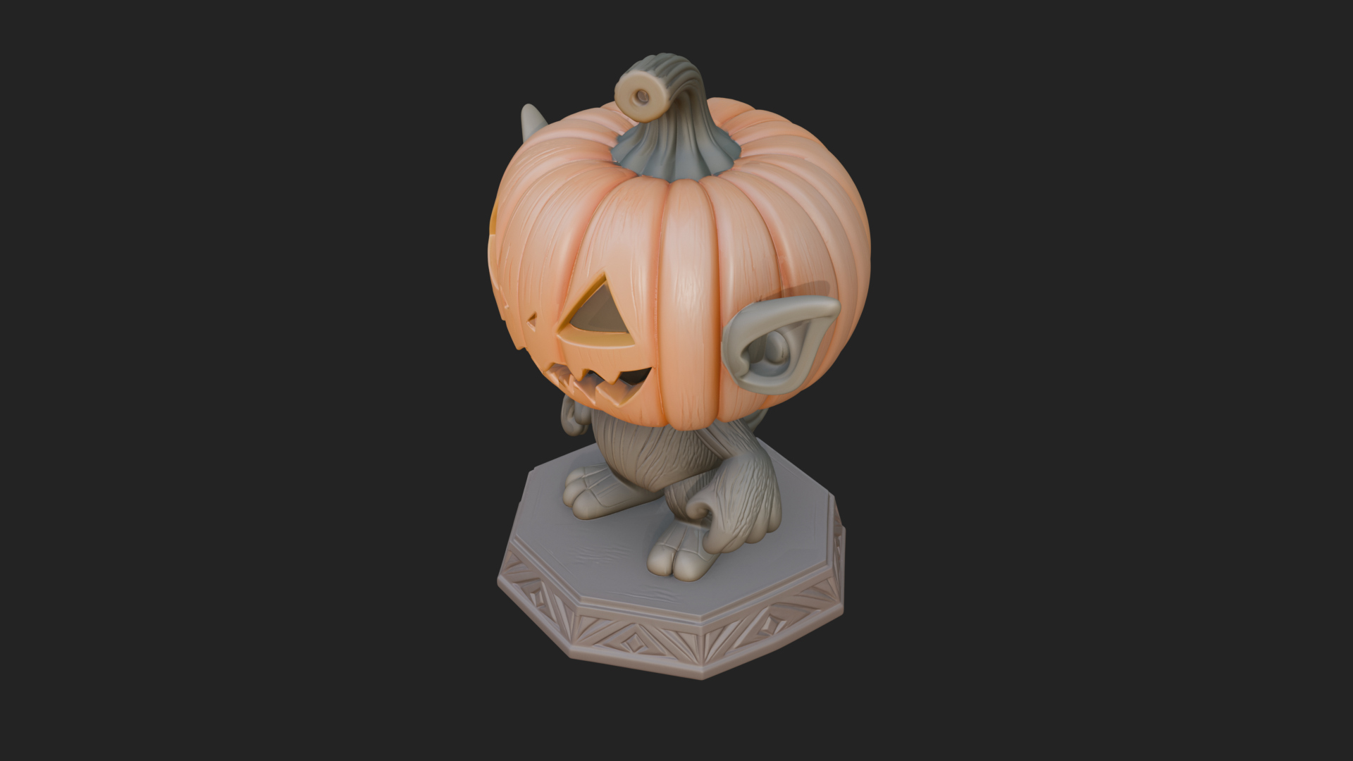 Chibi Pumpkin Head Imp Statue Design 1 3D Print Model 3D Model