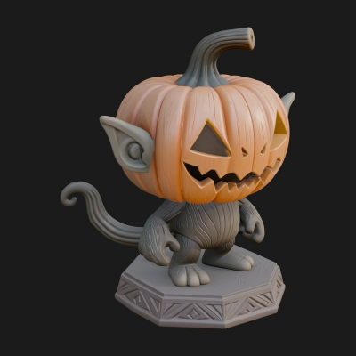 Chibi Pumpkin Head Imp Statue Design 1 3D Print Model