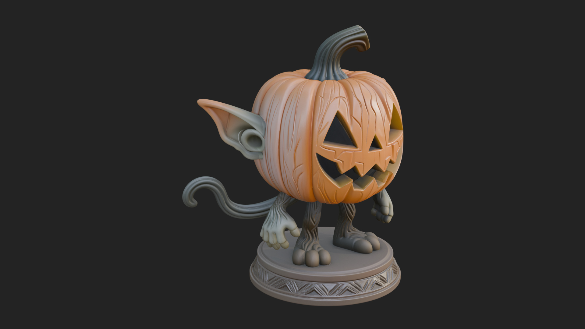 Chibi Pumpkin Head Imp Statue Design 2 3D Print Model 3D Model