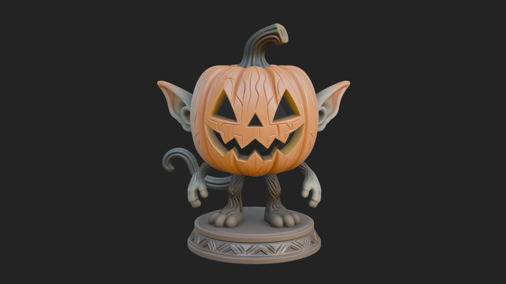 Chibi Pumpkin Head Imp Statue Design 2 3D Print Model 3D Model