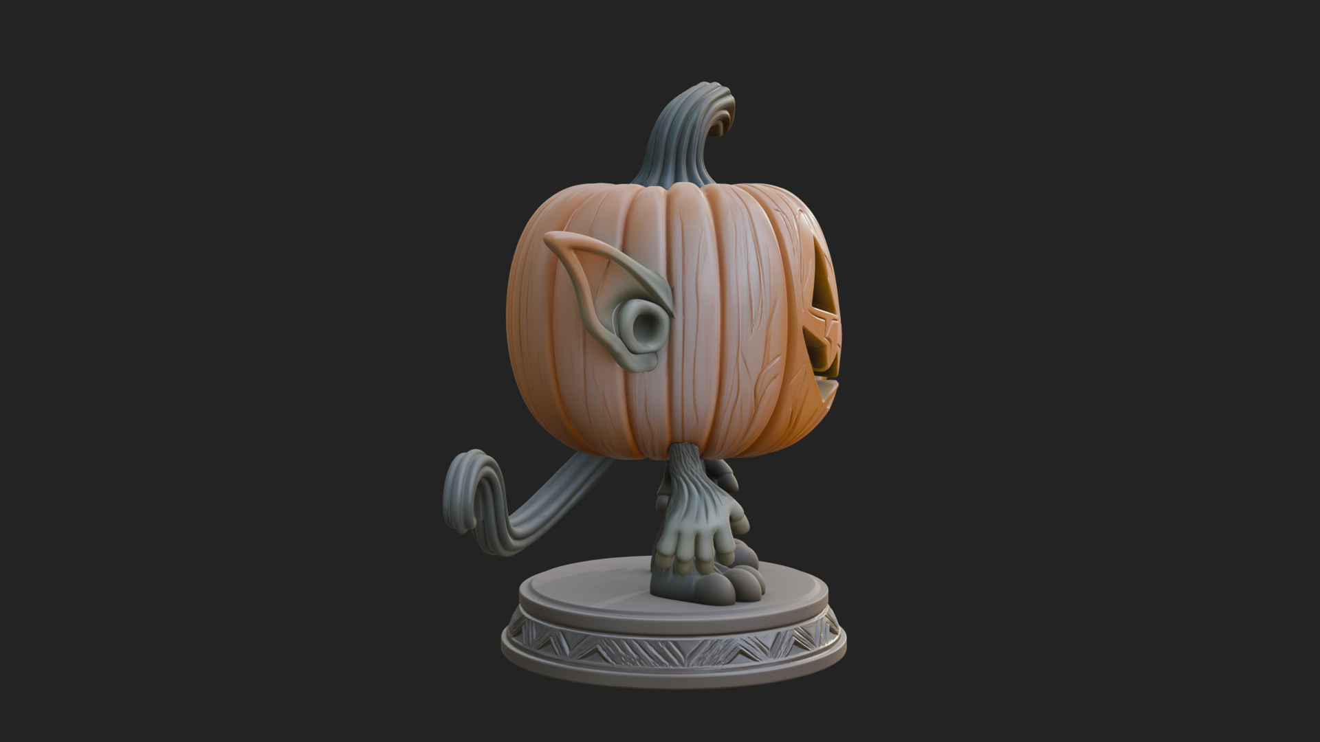 Chibi Pumpkin Head Imp Statue Design 2 3D Print Model 3D Model