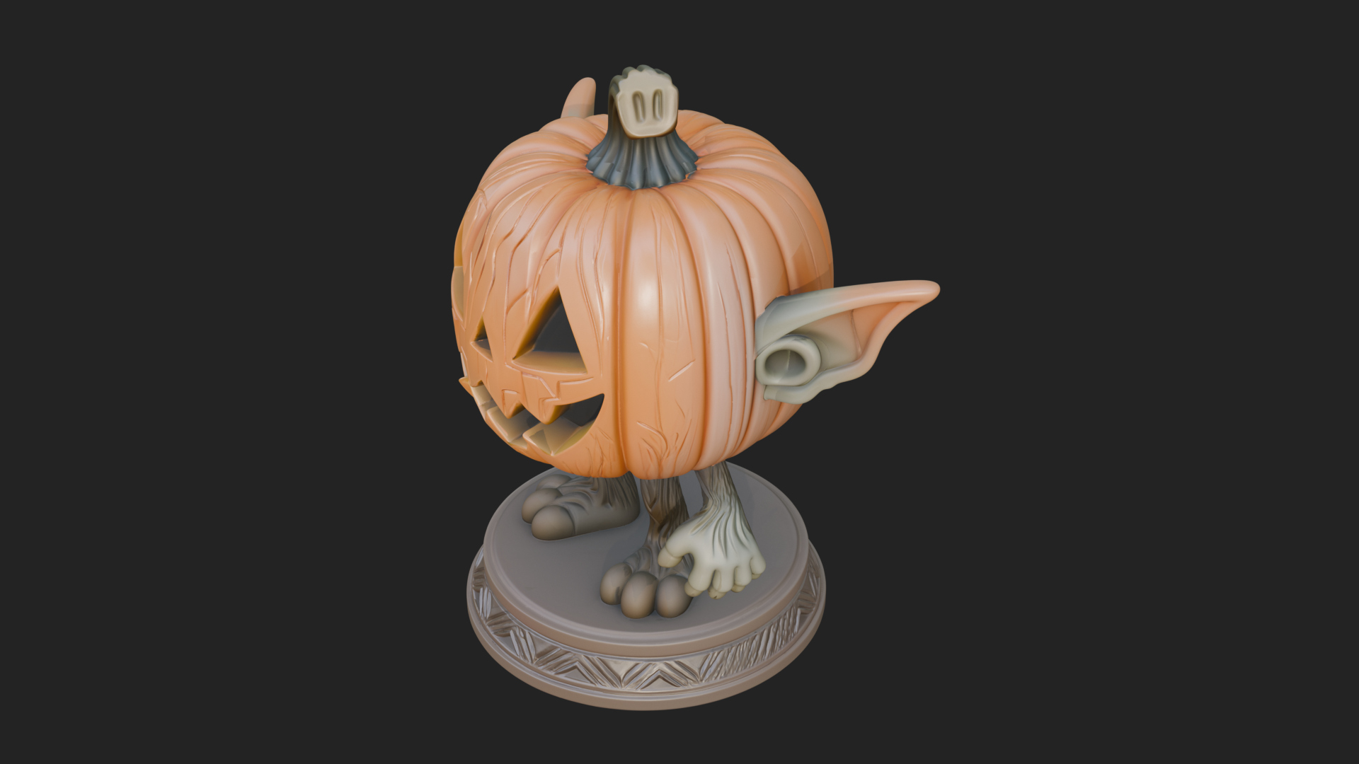 Chibi Pumpkin Head Imp Statue Design 2 3D Print Model 3D Model