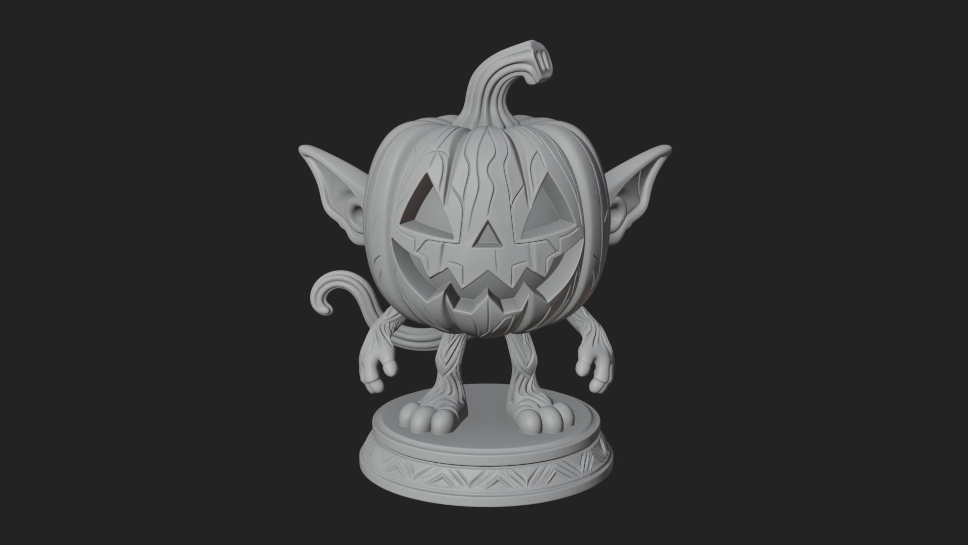 Chibi Pumpkin Head Imp Statue Design 2 3D Print Model 3D Model