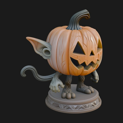 Chibi Pumpkin Head Imp Statue Design 2 3D Print Model