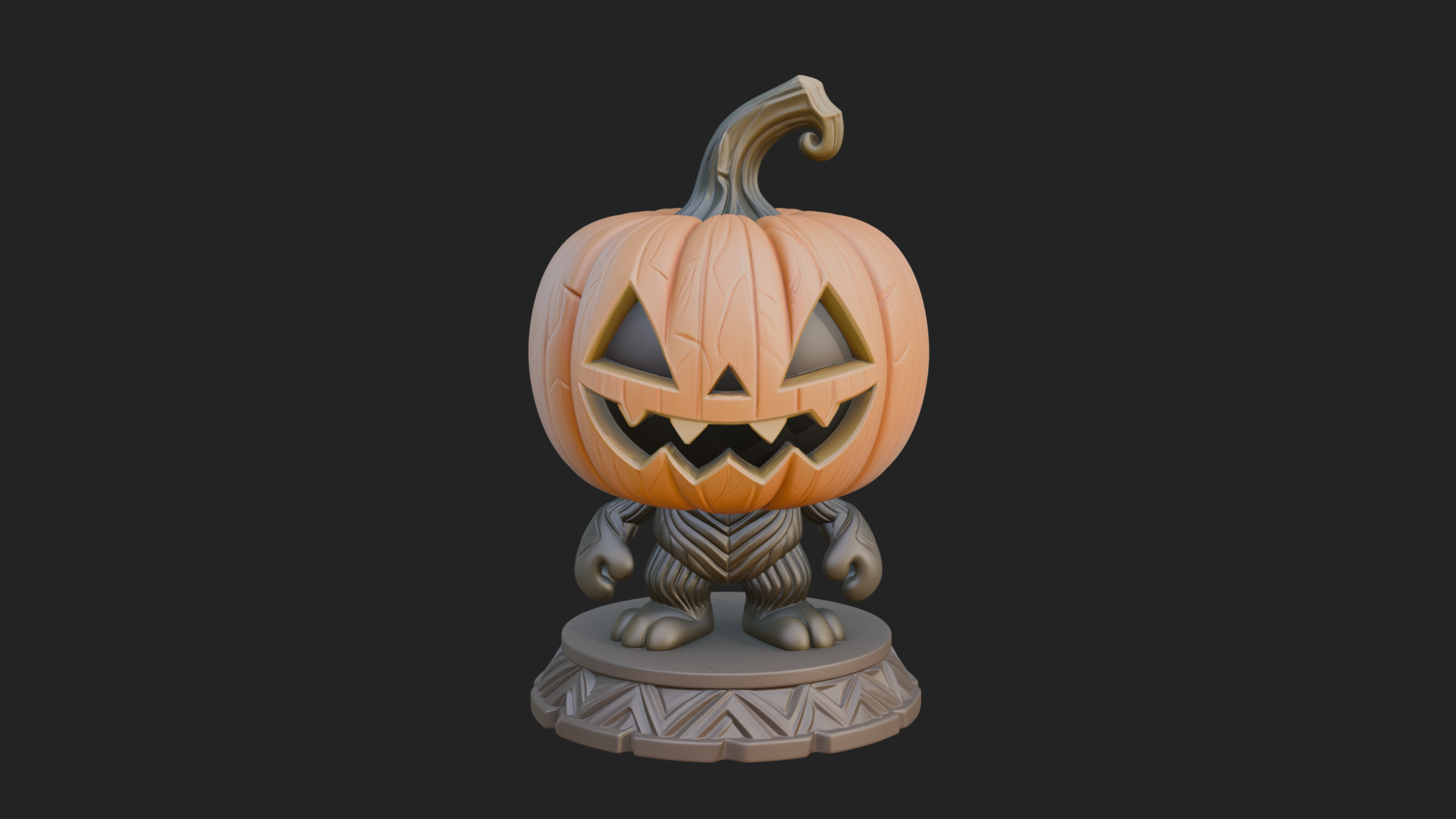 Chibi Pumpkin Head Imp Statue Design 3 3D Print Model 3D Model