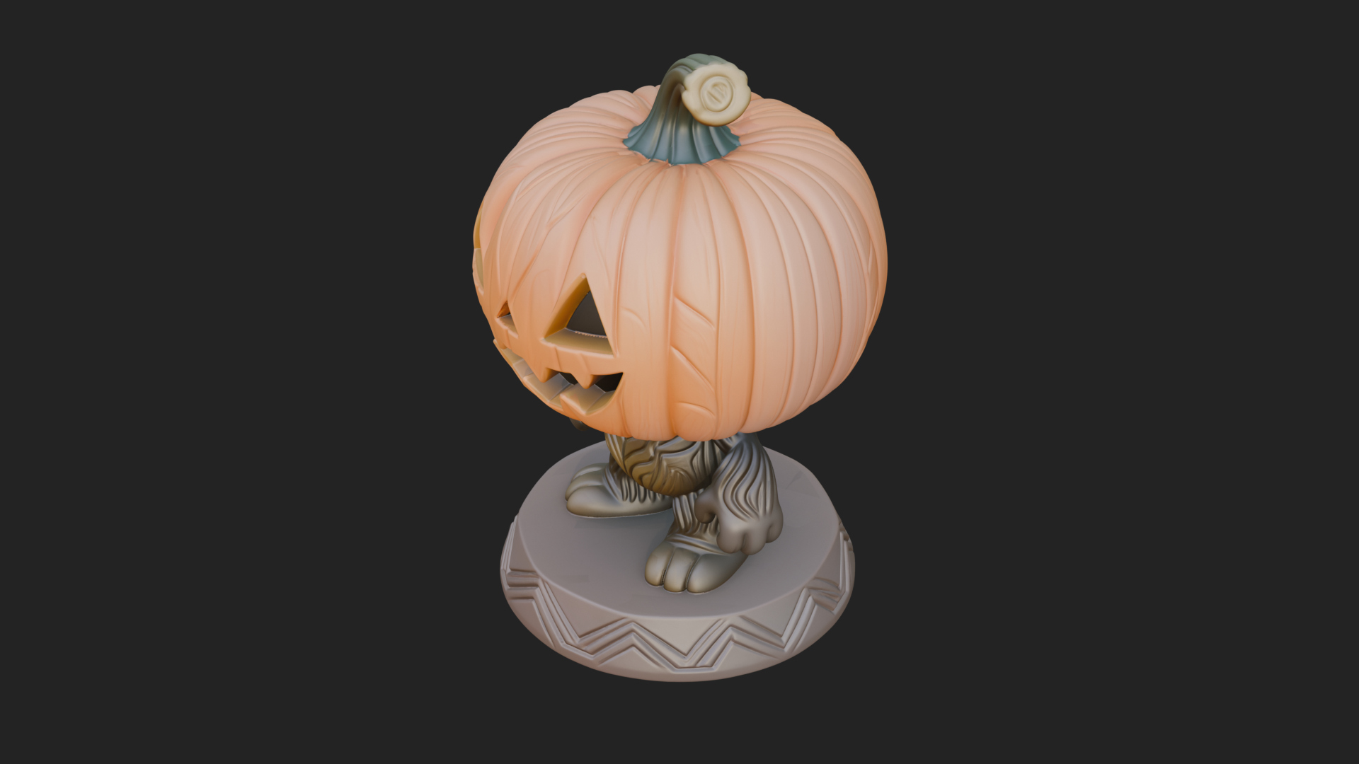 Chibi Pumpkin Head Imp Statue Design 4 3D Print Model 3D Model