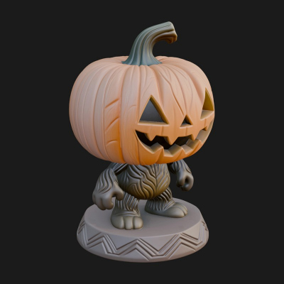 Chibi Pumpkin Head Imp Statue Design 4 3D Print Model