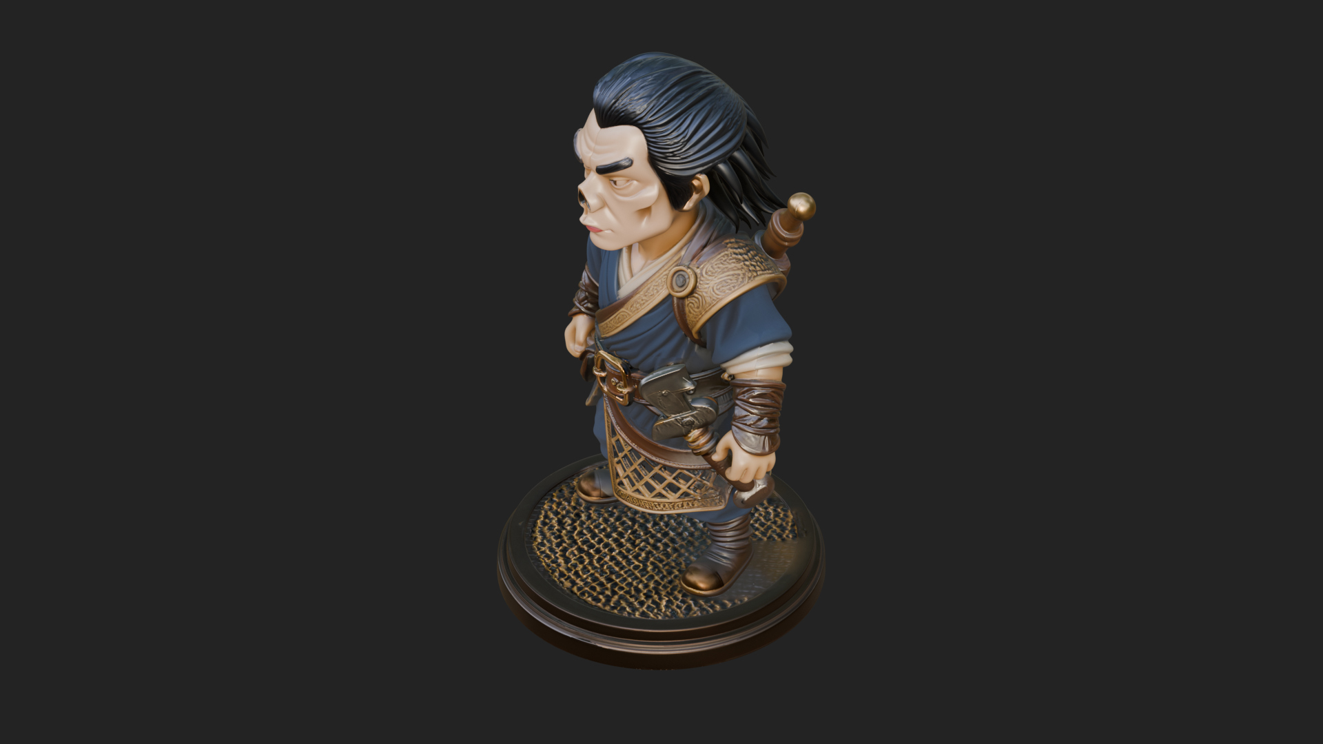 Chibi Robe Swordsman Statue Design 1 3D Print Model 3D Model