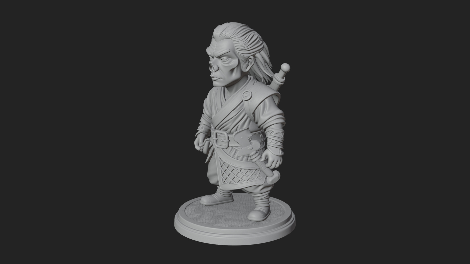 Chibi Robe Swordsman Statue Design 1 3D Print Model 3D Model