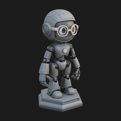 Chibi Round Head Robot Statue Design 5 3D Print Model