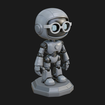 Chibi Round Head Robot Statue Design 6 3D Print Model