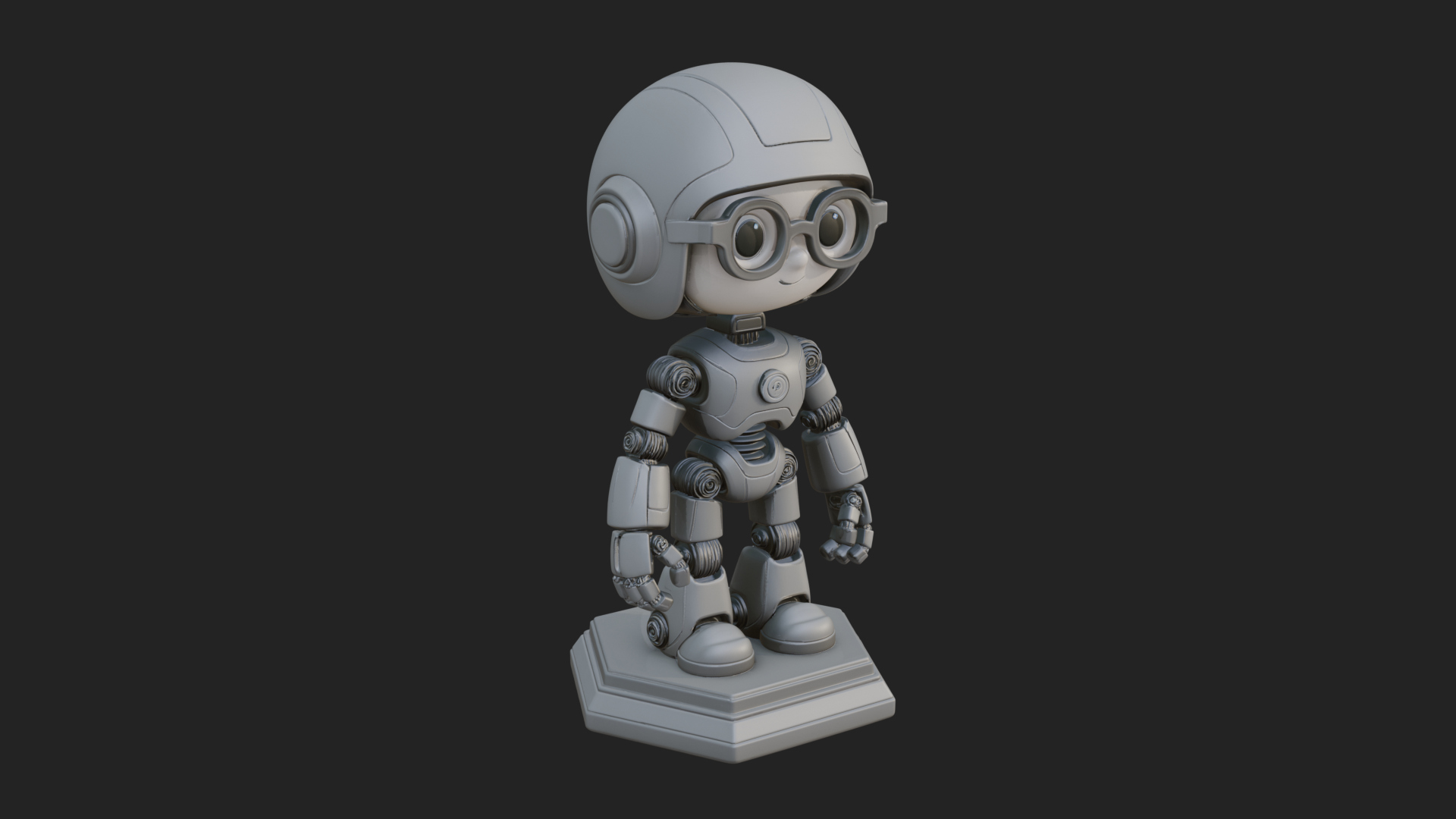 Chibi Round Head Robot Statue Design 7 3D Print Model 3D Model