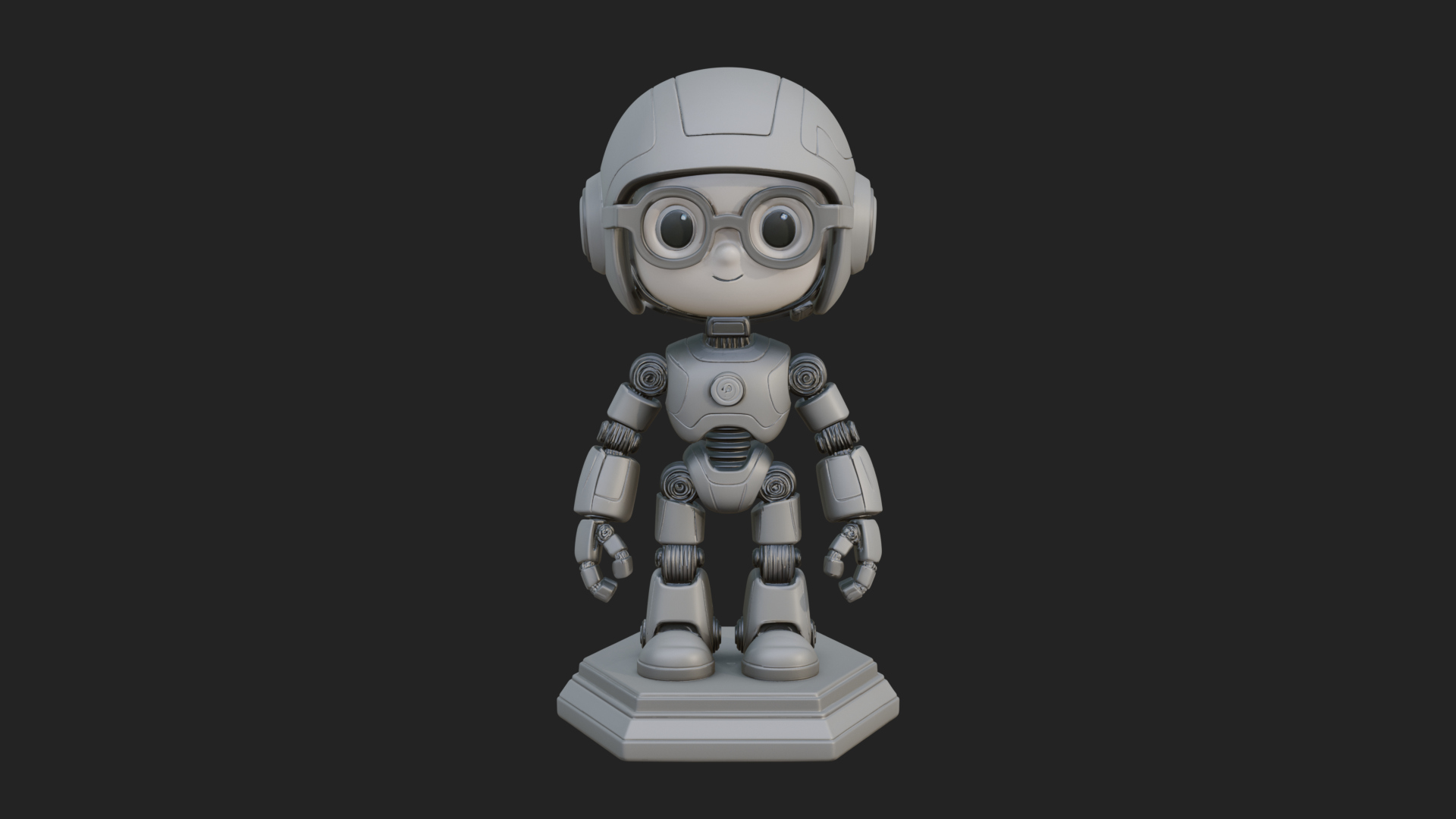Chibi Round Head Robot Statue Design 7 3D Print Model 3D Model