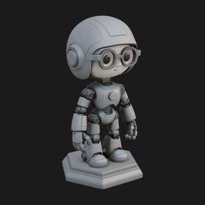 Chibi Round Head Robot Statue Design 7 3D Print Model
