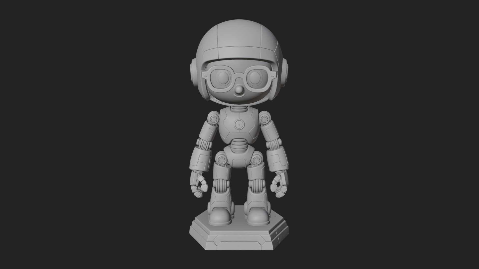 Chibi Round Head Robot Statue Design 8 3D Print Model 3D Model