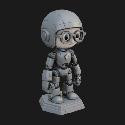 Chibi Round Head Robot Statue Design 8 3D Print Model