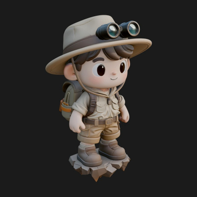 Chibi Safari Explorer Statue Design 1 3D Print Model