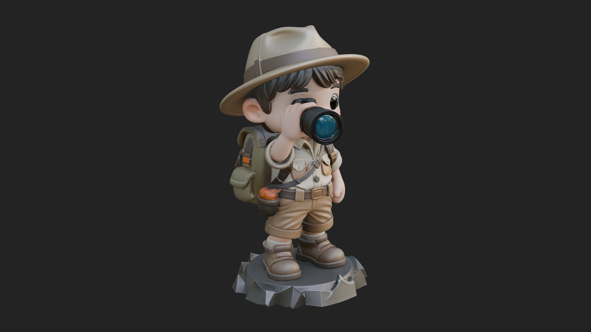 Chibi Safari Explorer Statue Design 2 3D Print Model 3D Model