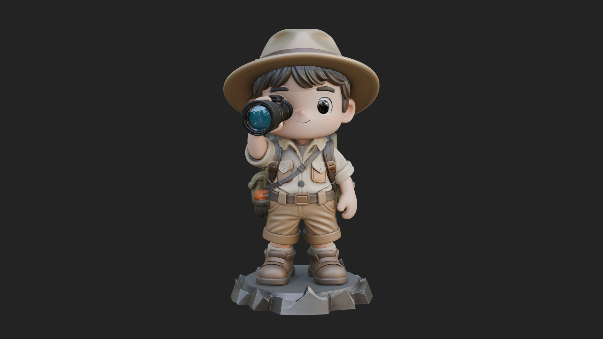 Chibi Safari Explorer Statue Design 2 3D Print Model 3D Model
